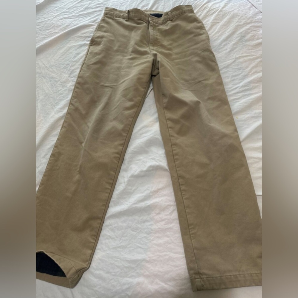 LL BEAN Natural Fit flat front flannel lined khaki chino pants 33x32